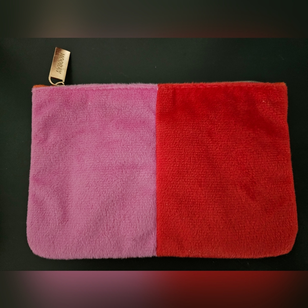 Pink, red and orange velour cosmetic bag